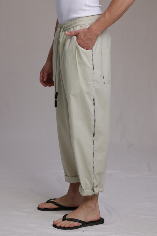 ALBI Ela Pants, oversized cotton poplin drawstring trousers with hand-stitched detailing