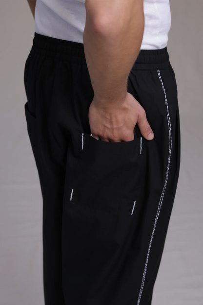 ALBI Ela Pants, oversized cotton poplin drawstring trousers with hand-stitched detailing