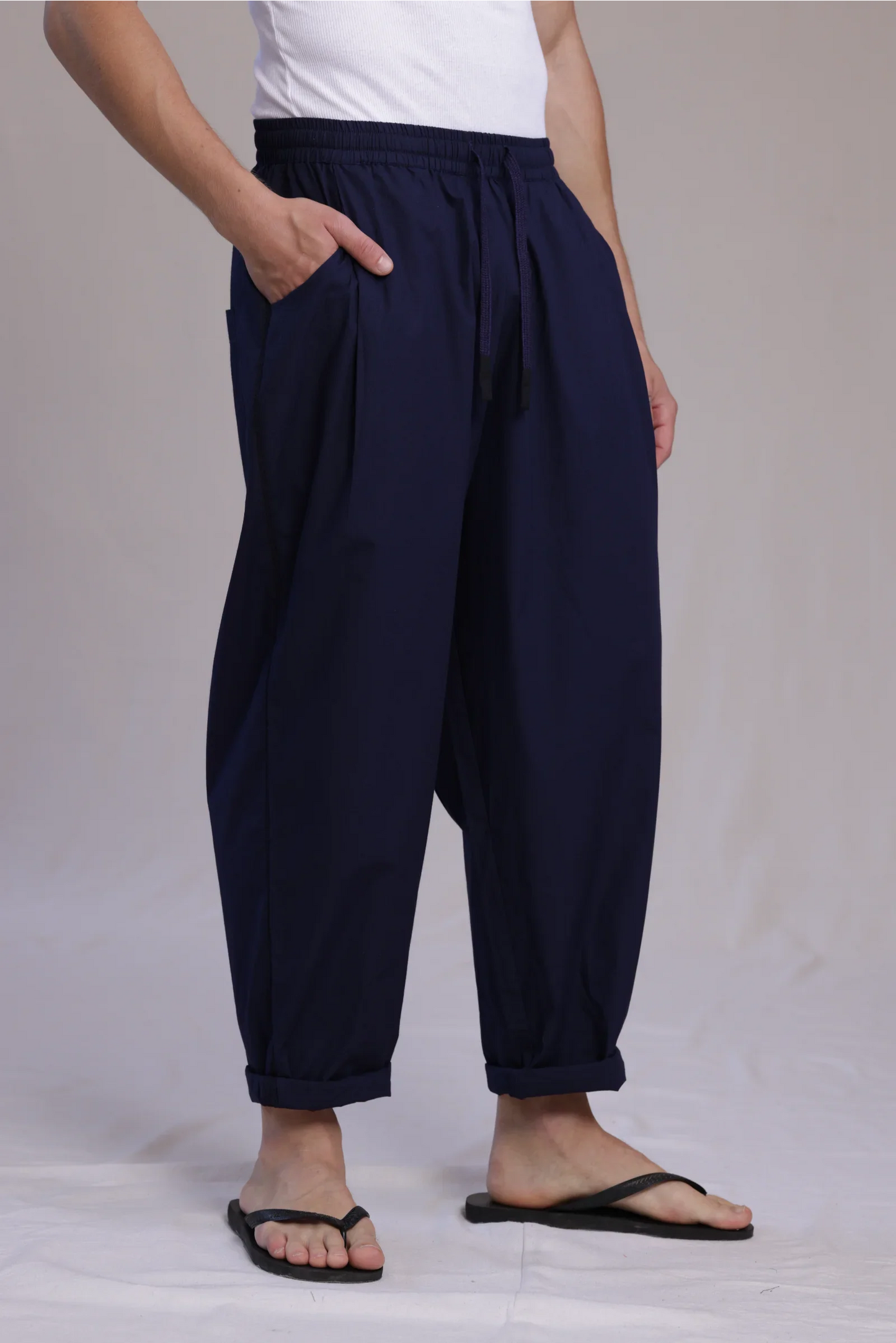 ALBI Ela Pants, oversized cotton poplin drawstring trousers with hand-stitched detailing