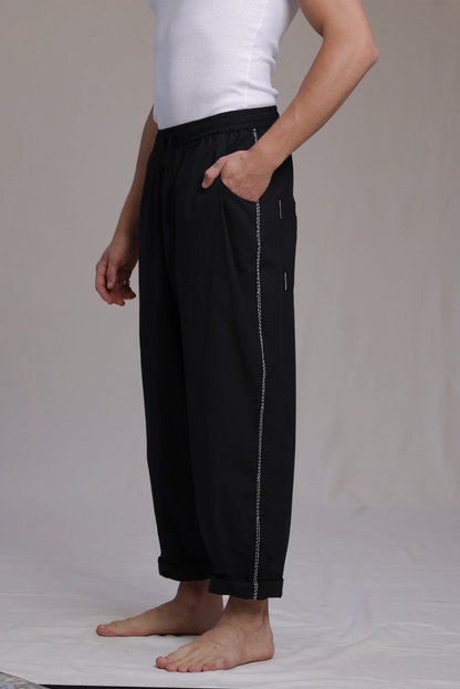 ALBI Ela Pants, oversized cotton poplin drawstring trousers with hand-stitched detailing