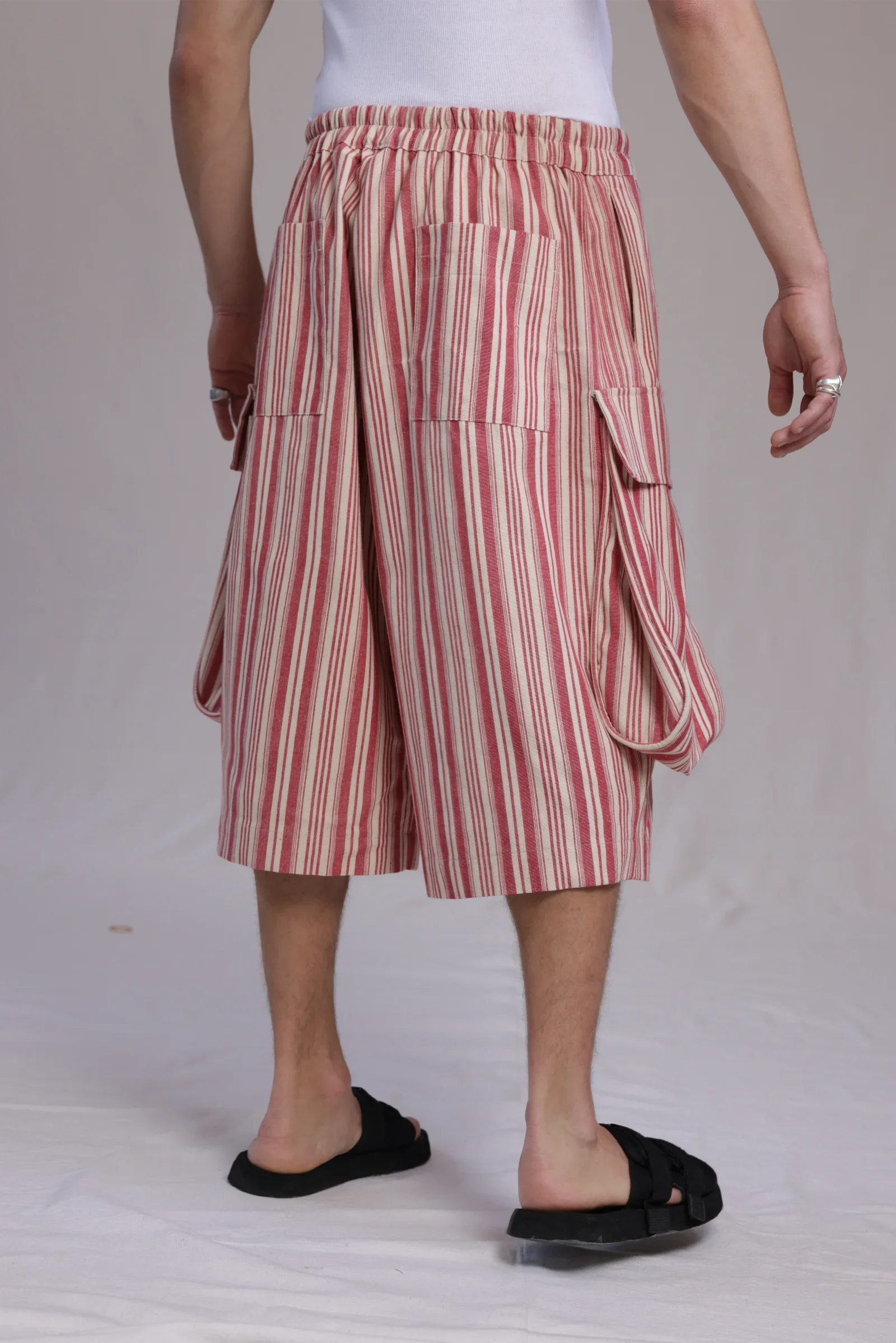 ALBI Yu Pants, oversized cotton cargo shorts with large utility pockets