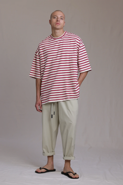 ALBI Sabi Shirt, an oversized short sleeve striped French terry tee