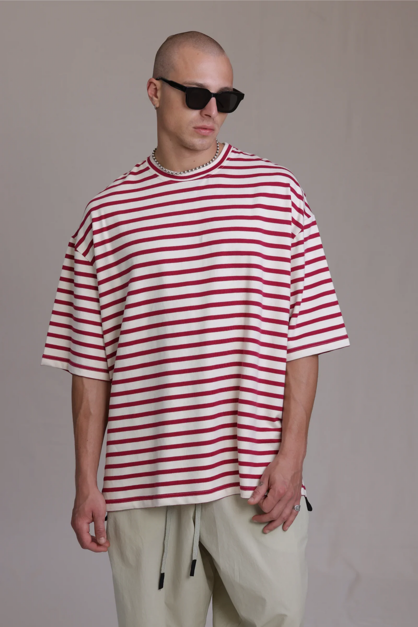 ALBI Sabi Shirt, an oversized short sleeve striped French terry tee