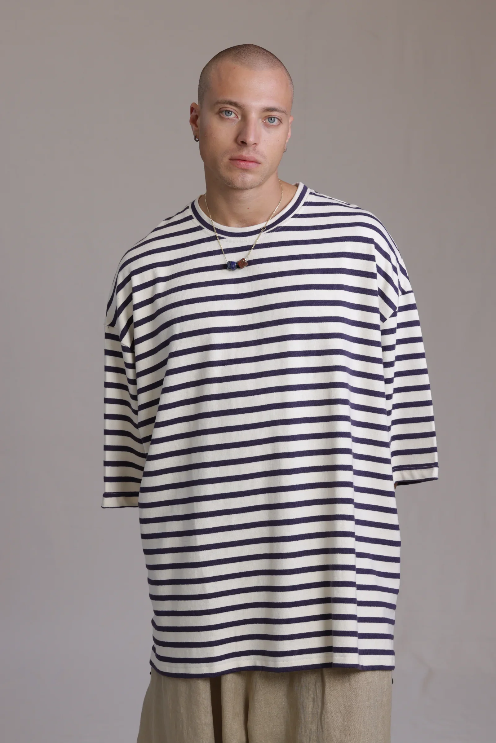 ALBI Sabi Shirt, an oversized short sleeve striped French terry tee
