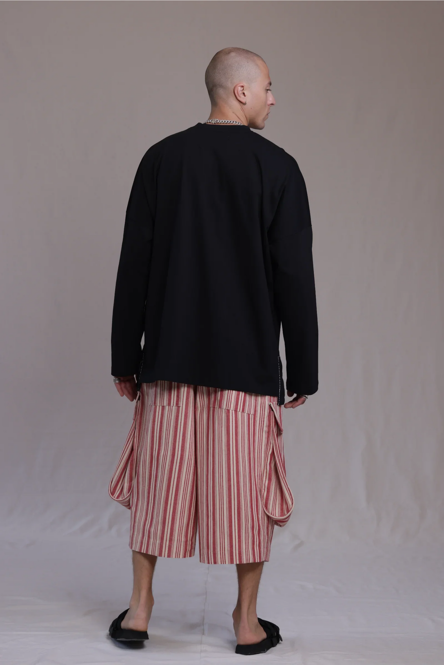 ALBI Michi Shirt, an oversized long sleeve cotton jersey tee with hand-stitched side slits