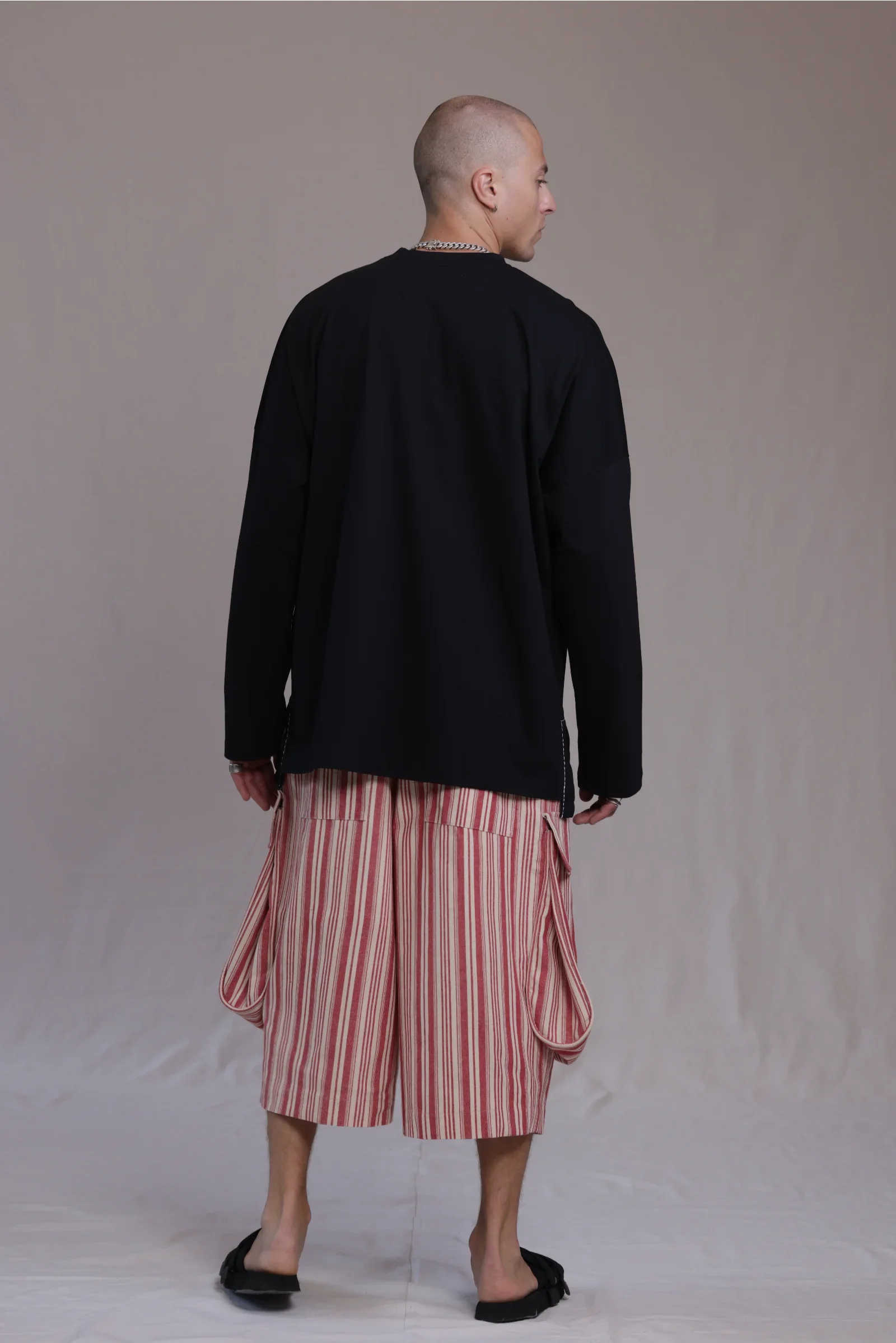 ALBI Michi Shirt, an oversized long sleeve cotton jersey tee with hand-stitched side slits