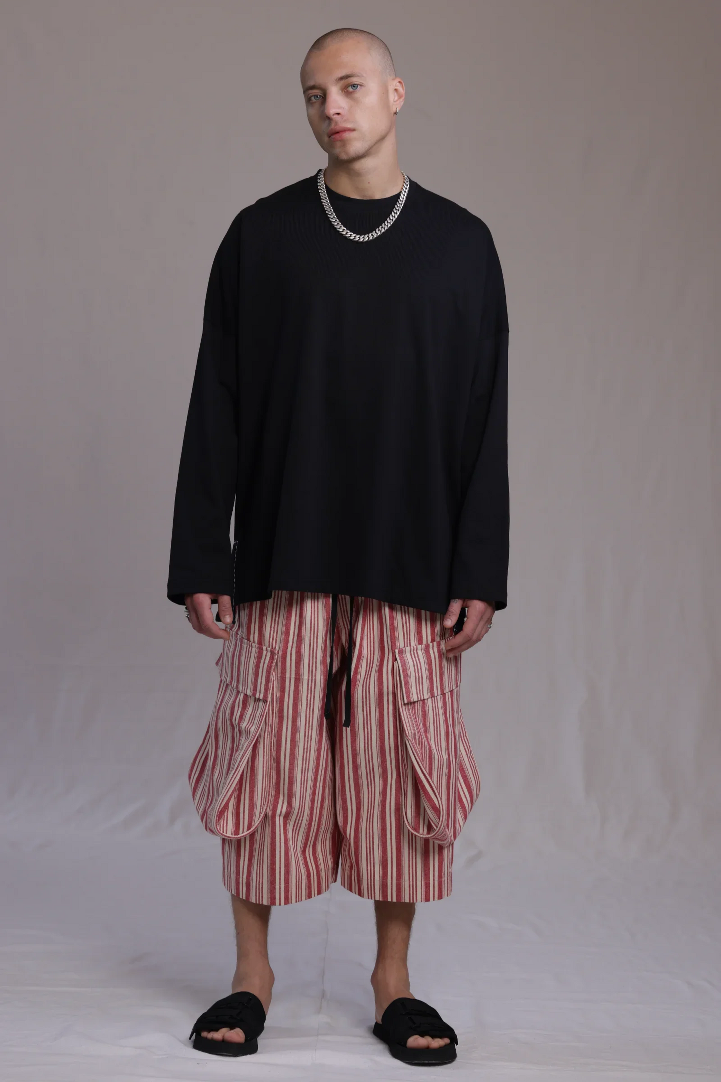 ALBI Michi Shirt, an oversized long sleeve cotton jersey tee with hand-stitched side slits