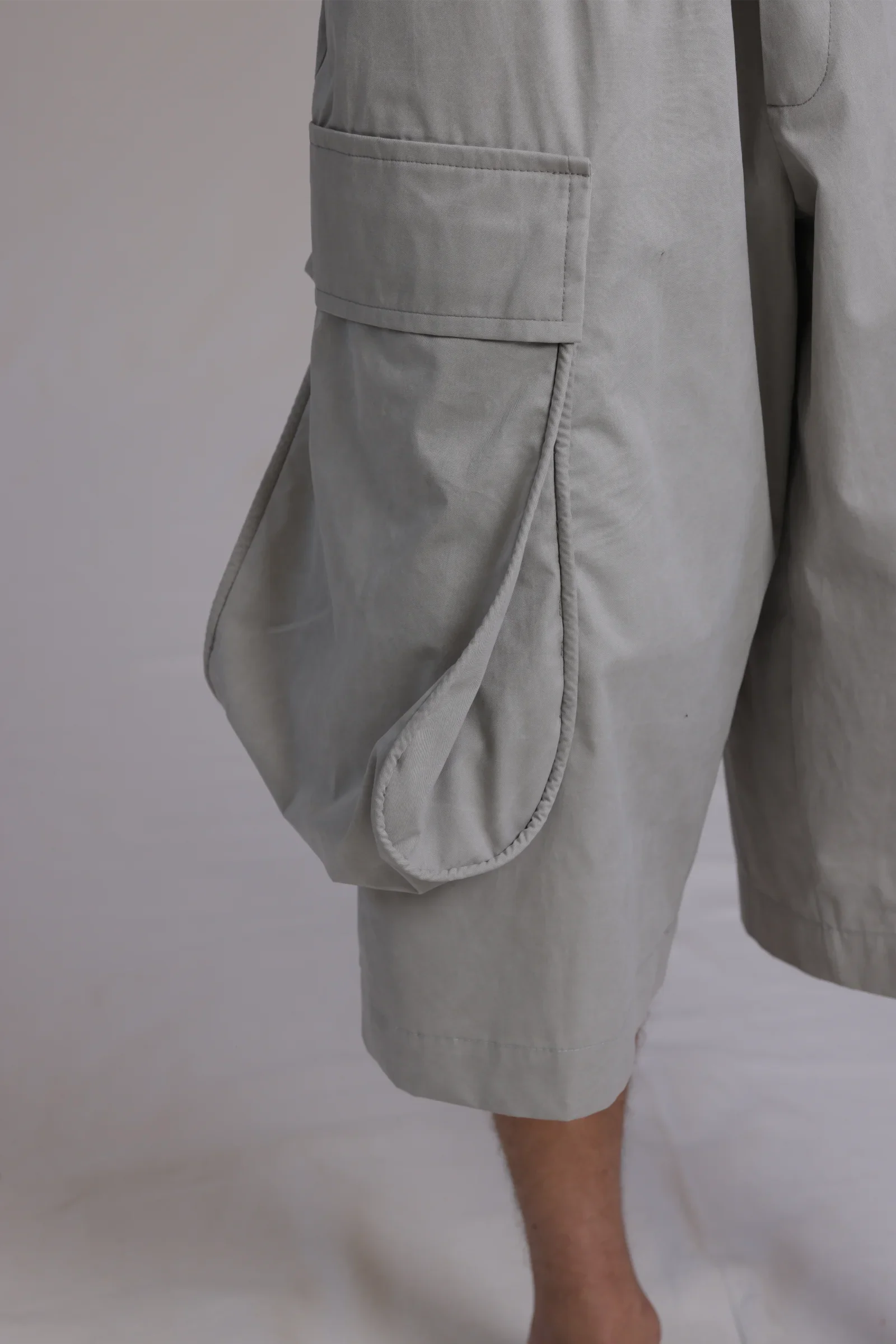ALBI Yu Pants, oversized cotton cargo shorts with large utility pockets