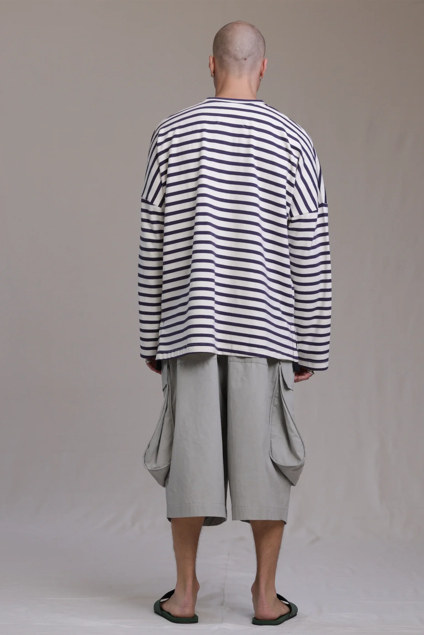 ALBI Kanso Shirt, an oversized long sleeve striped French terry tee