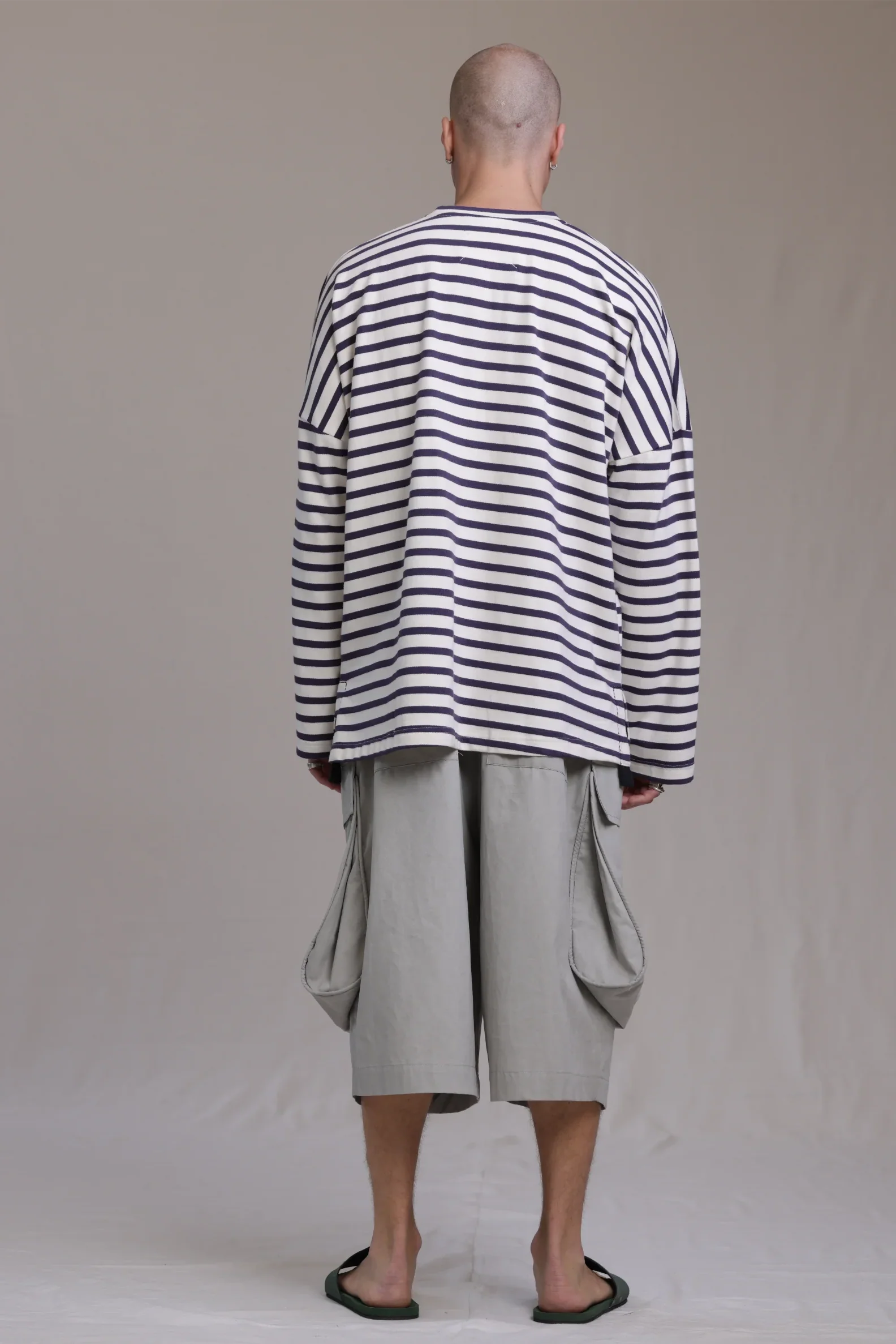 ALBI Kanso Shirt, an oversized long sleeve striped French terry tee