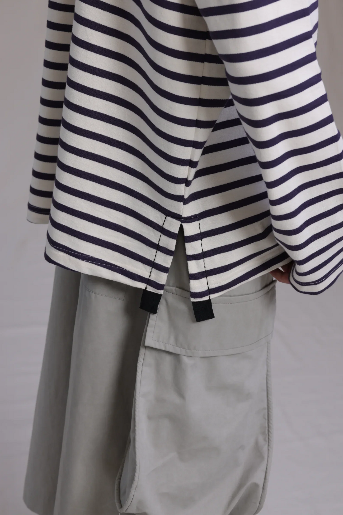 ALBI Kanso Shirt, an oversized long sleeve striped French terry tee
