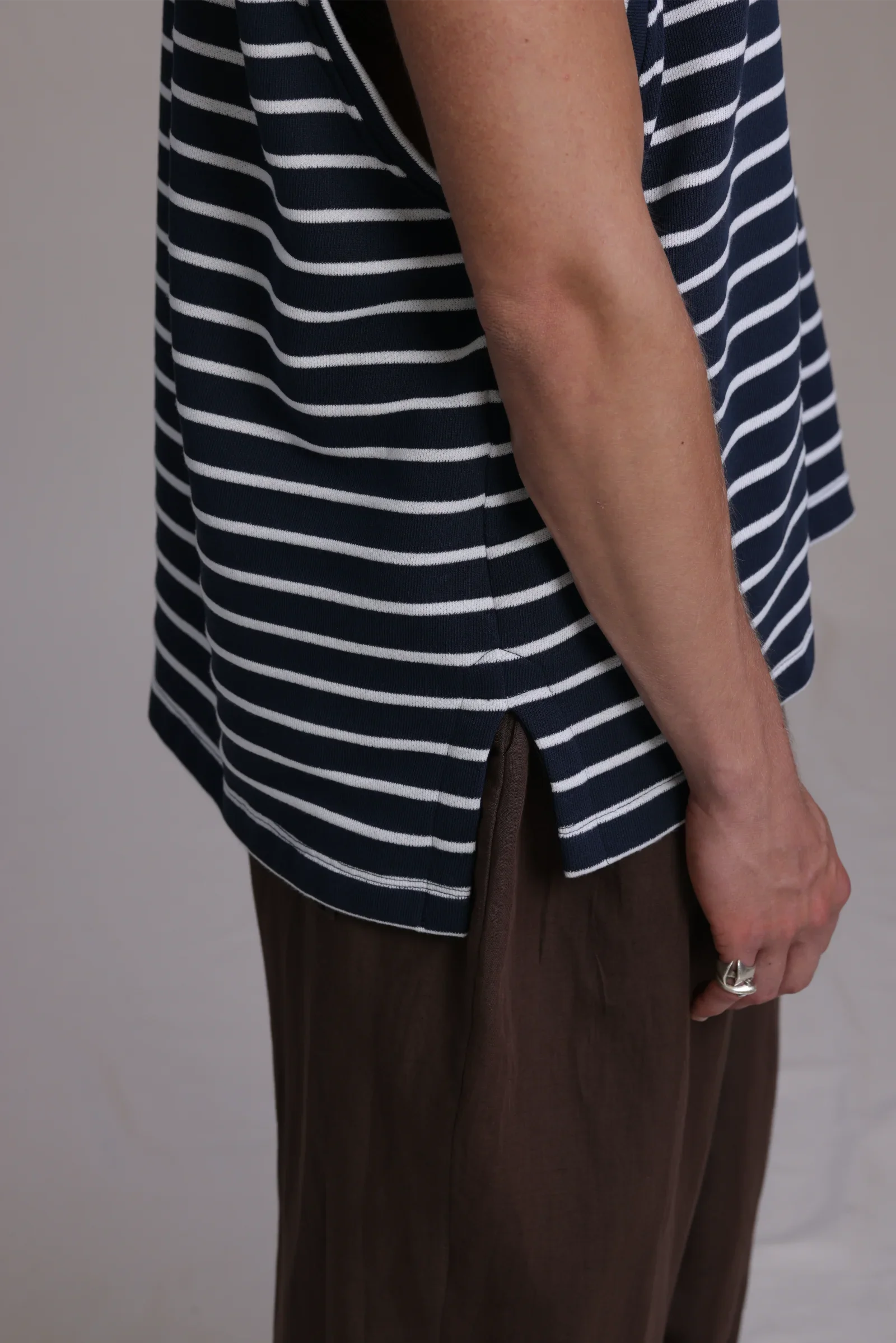 ALBI Fudo Shirt, an oversized sleeveless striped French terry tee