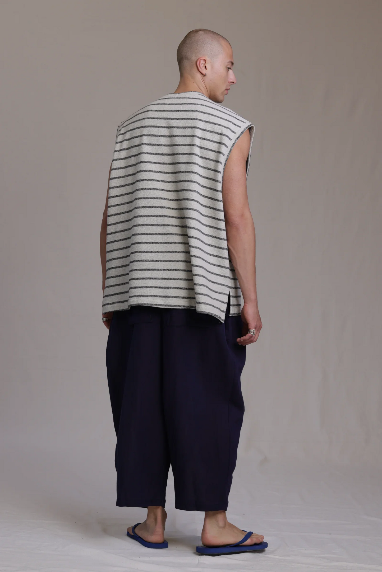 ALBI Fudo Shirt, an oversized sleeveless striped French terry tee